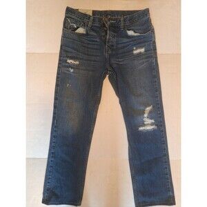 Hollister Jeans Mens 31x34 Button Fly Blue Denim Jeans Distressed